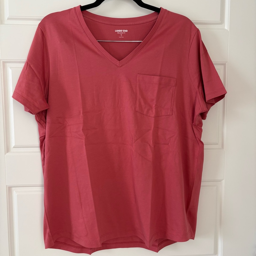 Lands' End Coral Relaxed Fit Tee w/pocket